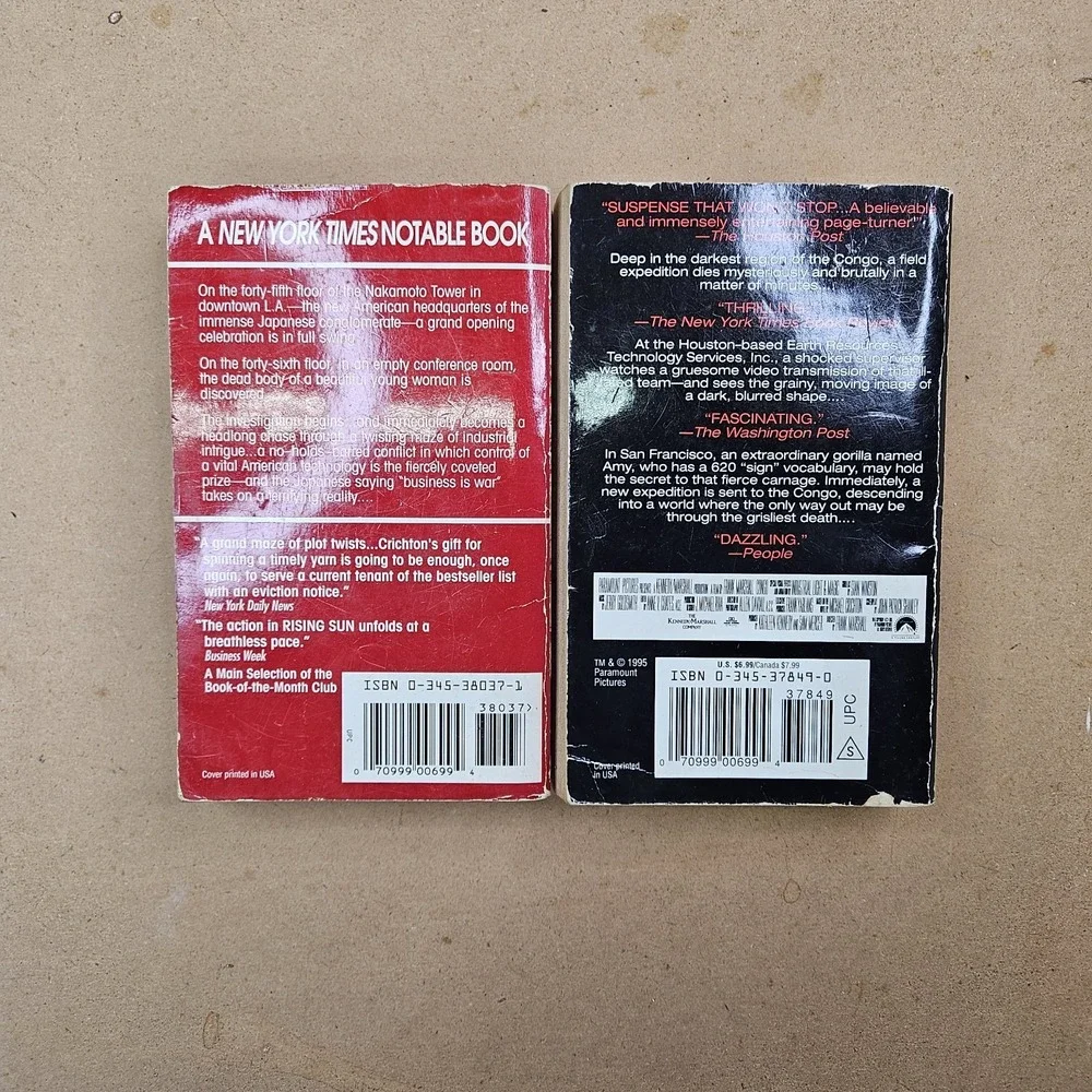 Michael Crichton Lot: Rising Sun & Congo - 2 Thriller/Sci-Fi Mass Market